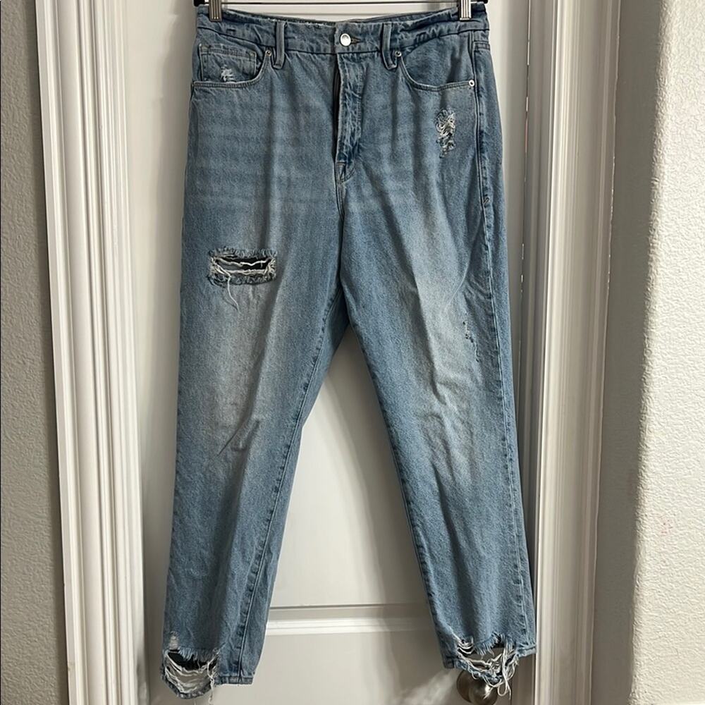 Good American Blue Boyfriend Jeans Vintage Distressed | Size 12